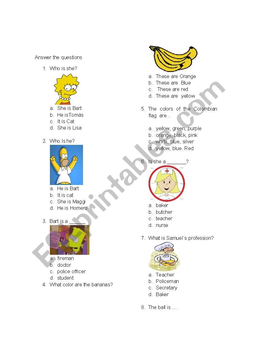 TEST FOR FIRST GRADE - ESL worksheet by FLORDELIA