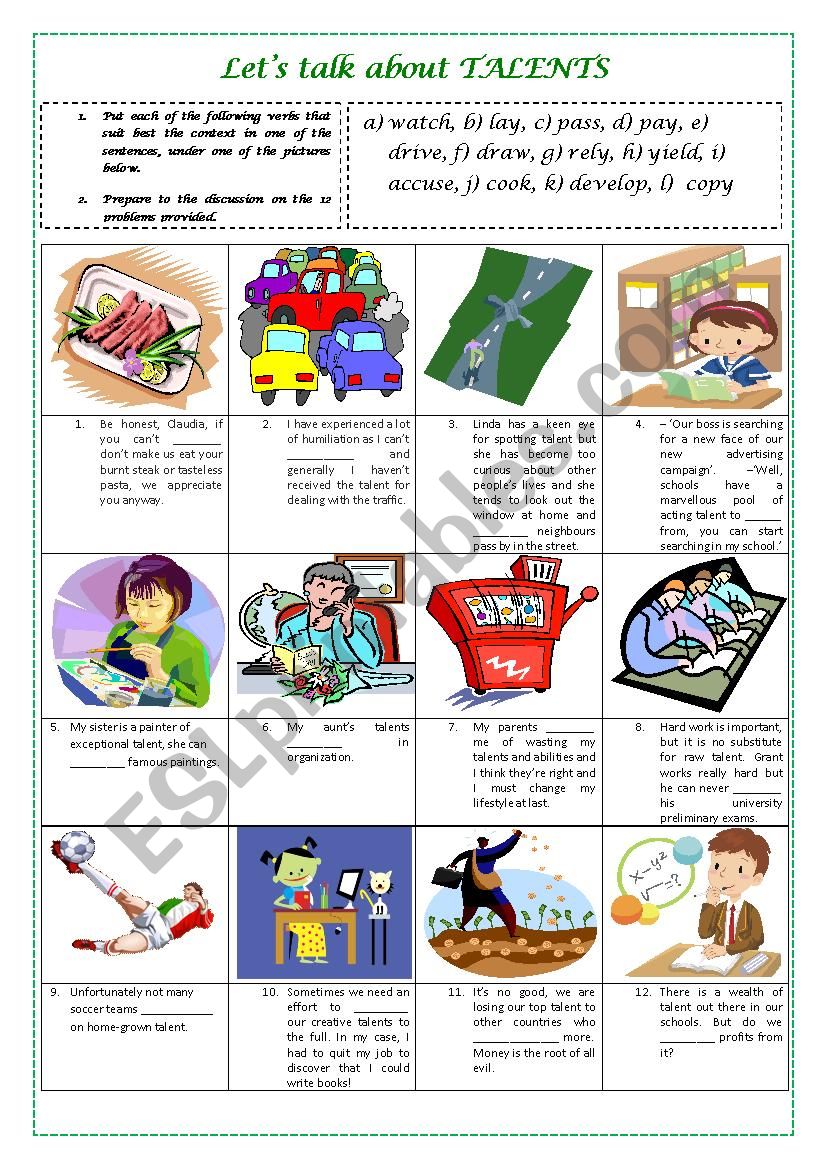 Lets talk about TALENTS ESL worksheet by alexcure