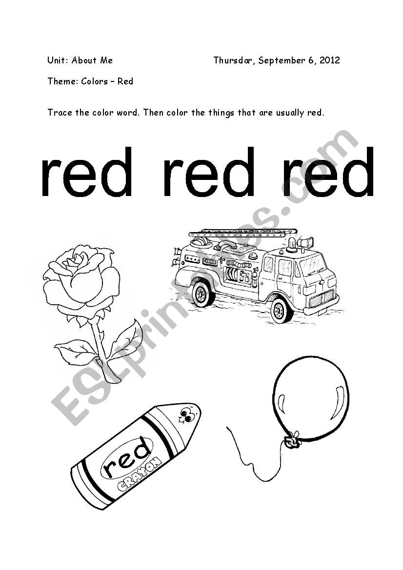 Color Red ESL worksheet by lolie