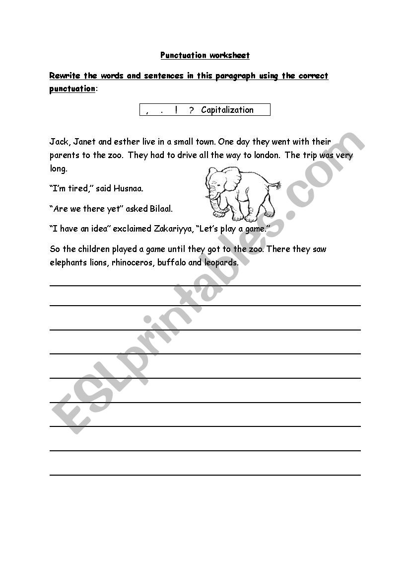 Punctuation worksheet ESL worksheet by woestyn