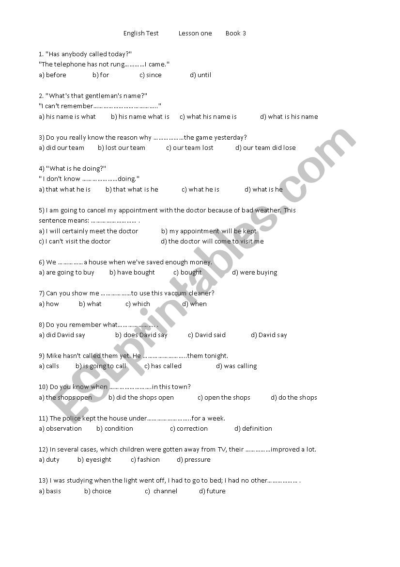 English Test / intermediate level ESL worksheet by rounia