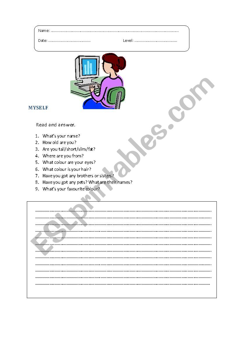 Myself composition ESL worksheet by anniekoumoushi