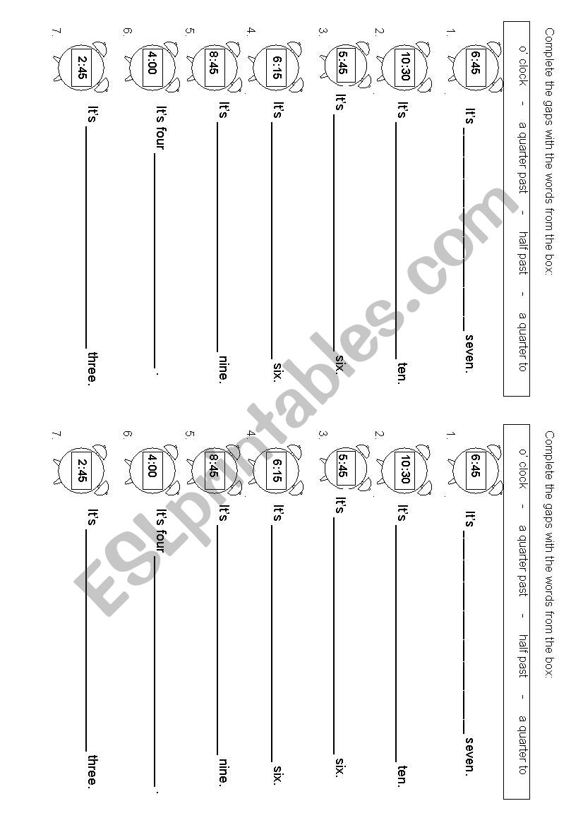 Digital clock gap filling ESL worksheet by mariliamartinsribeiro