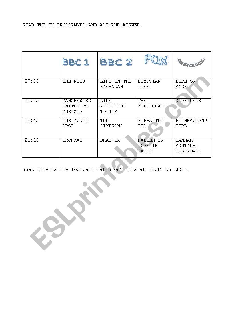 tv programmes ESL worksheet by letizia