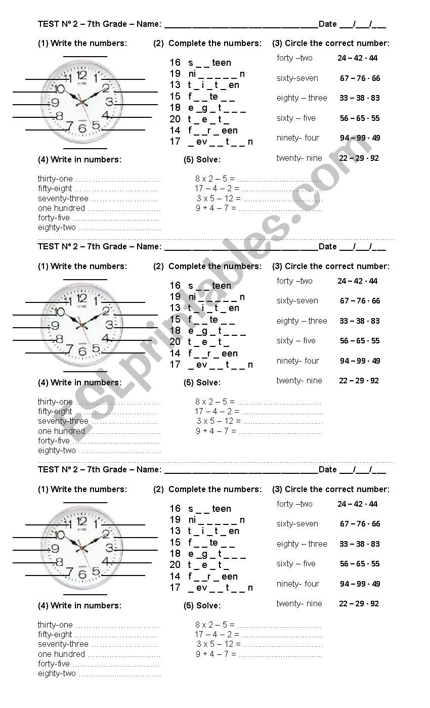 Numbers test ESL worksheet by Paola_