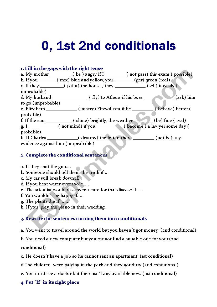 zero, first and second conditional ESL worksheet by amrodriguez