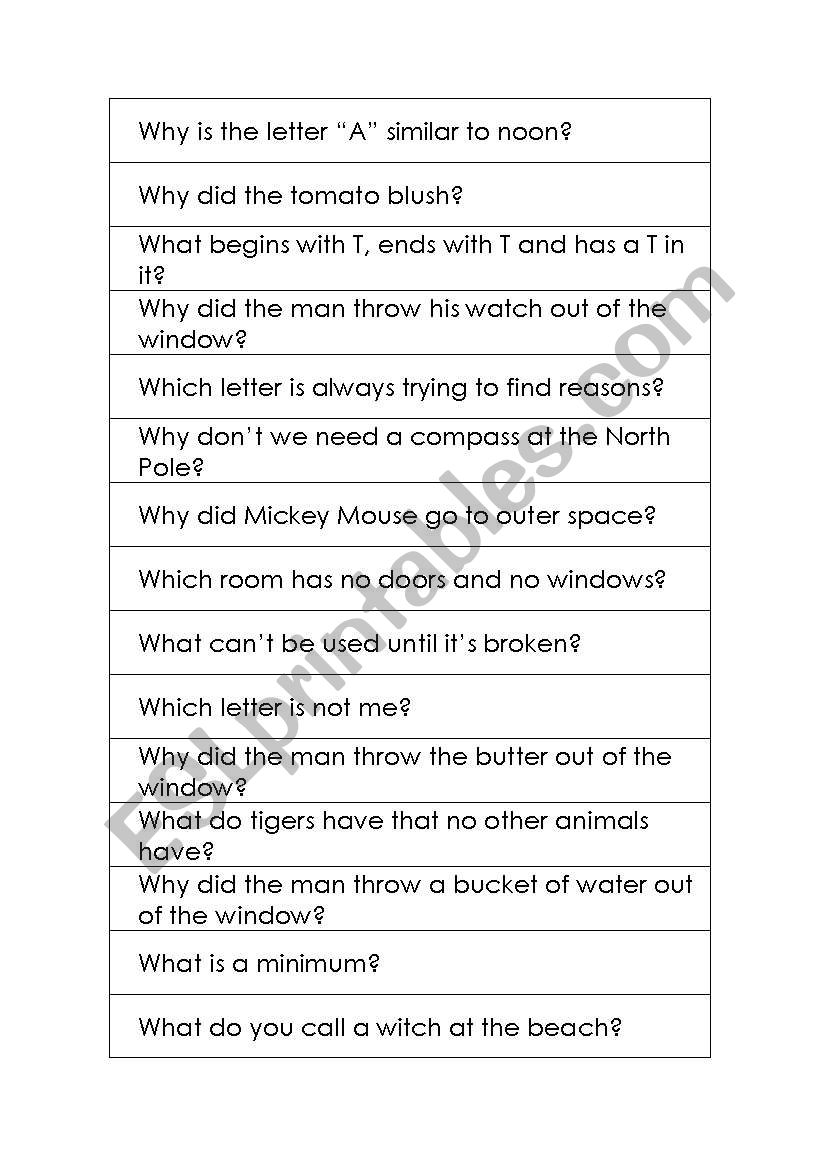 Printable Riddles With Answers Worksheet