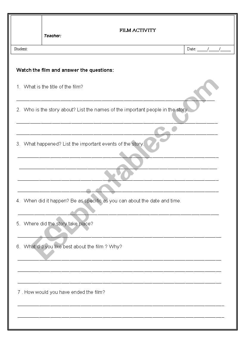 Film Questions ESL worksheet by helo2