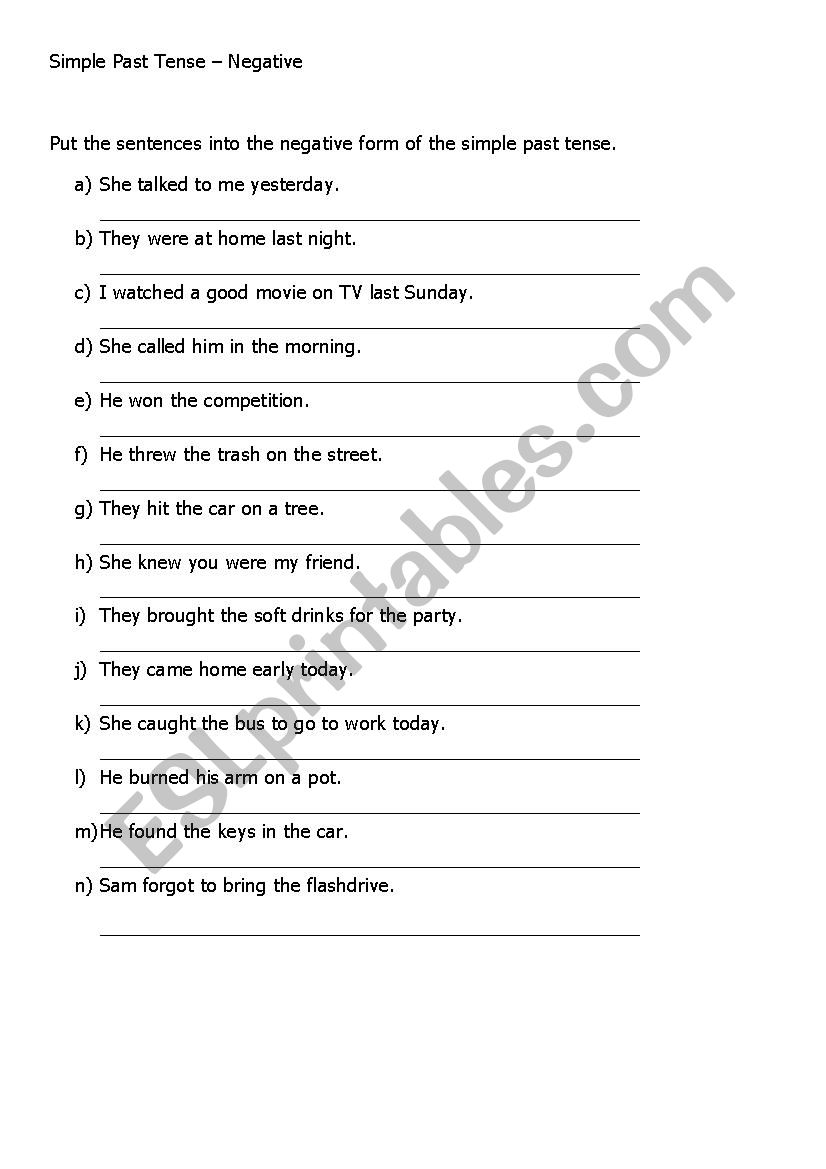 Simple Past Tense Past Simple NEGATIVE ESL worksheet by michemigueli