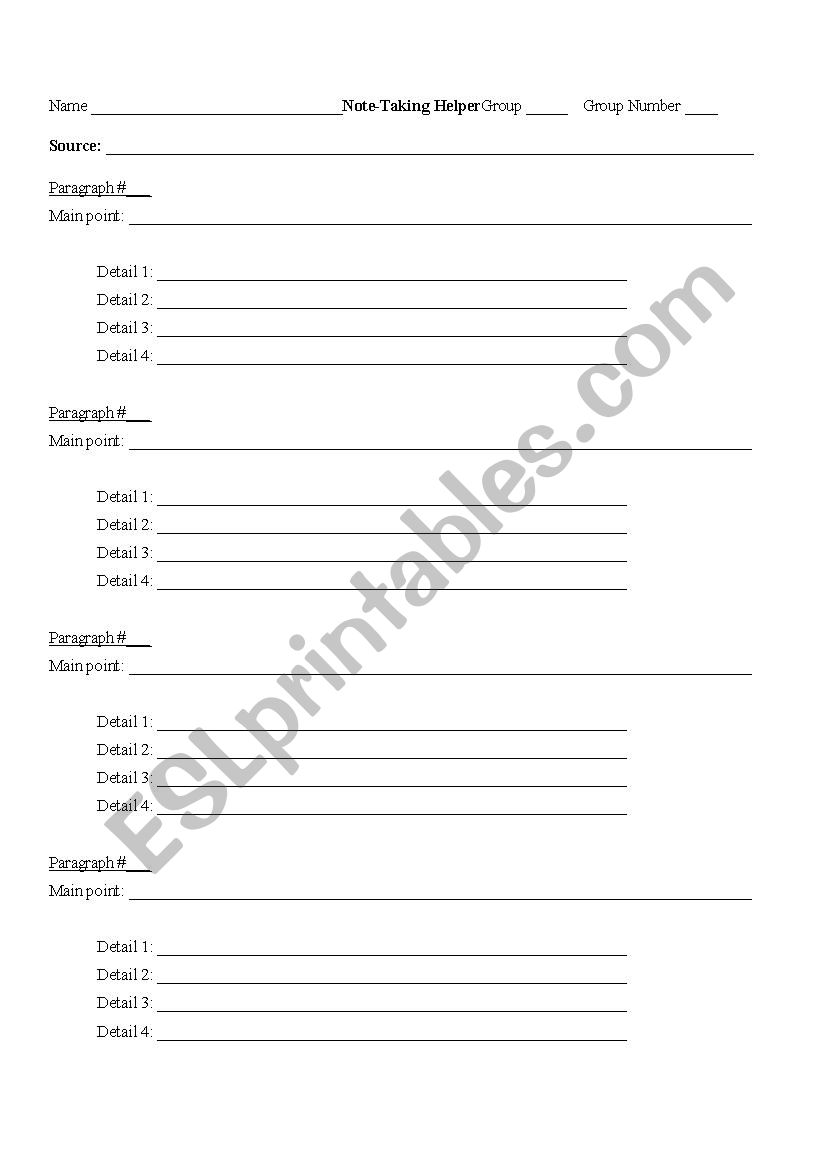 Note Taking Helper ESL worksheet by mmmanzana
