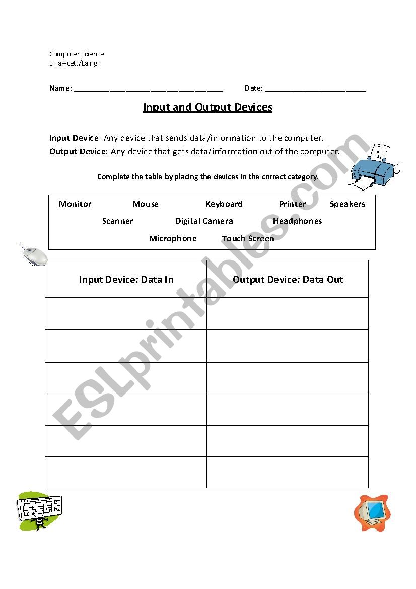 input and output devices worksheet - Wiring Work