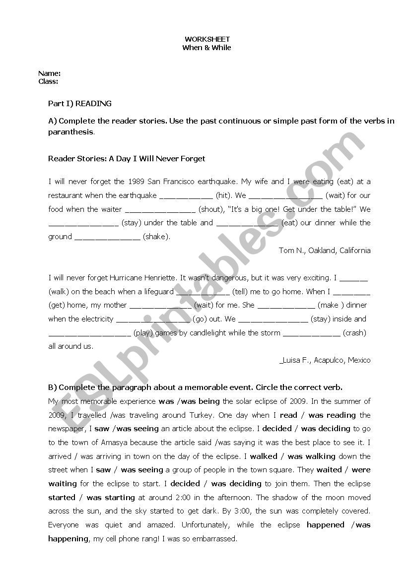 When& while - ESL worksheet by chirpy