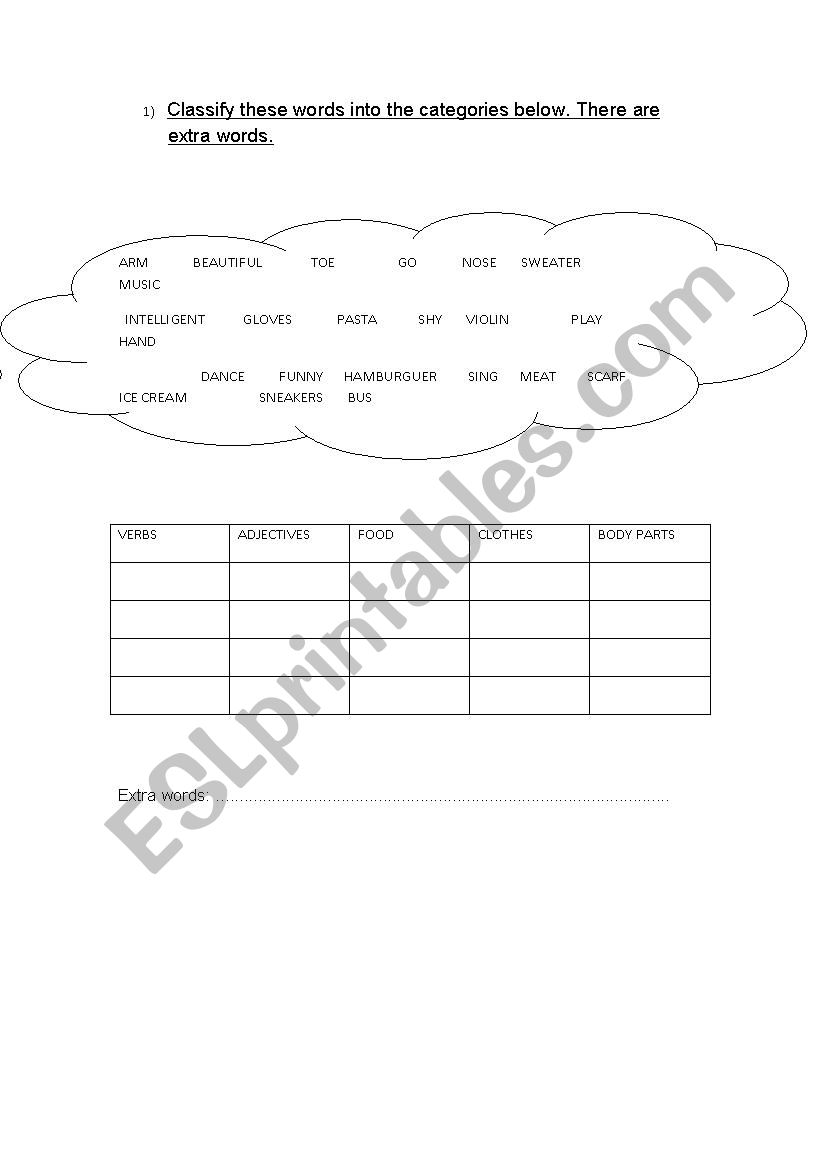 Word Classification Worksheets