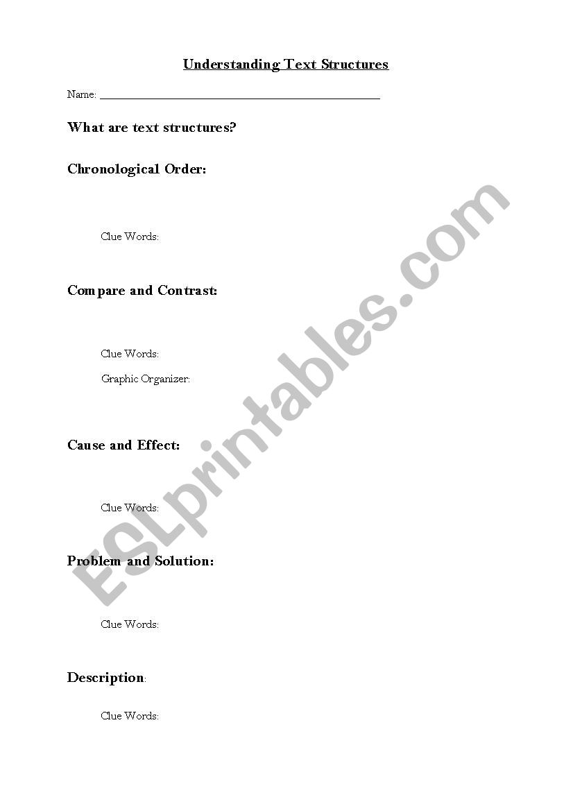 Understanding Text Structures ESL worksheet by mwoodard15