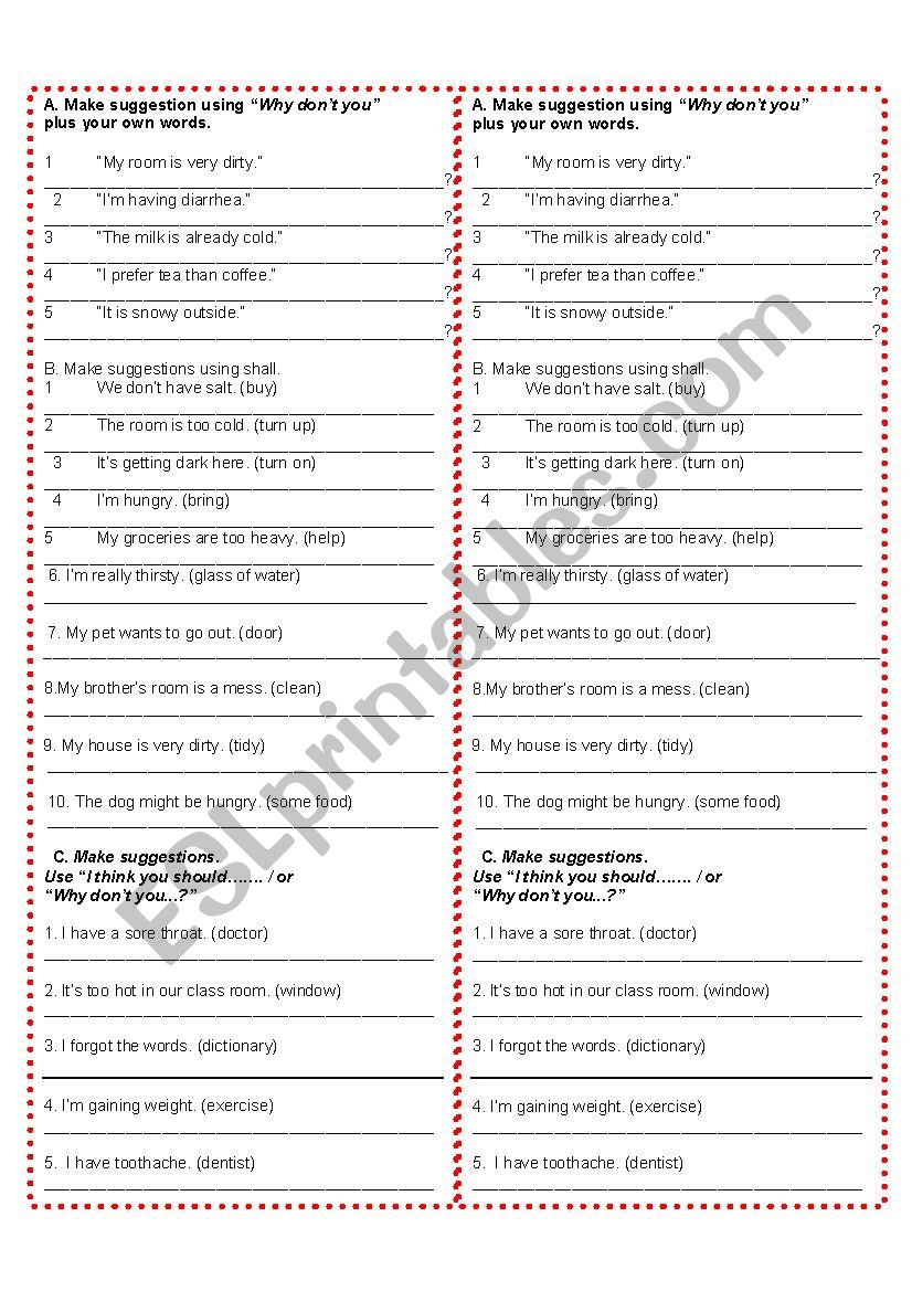 MAKING SUGGESTIONS ESL worksheet by louiegie
