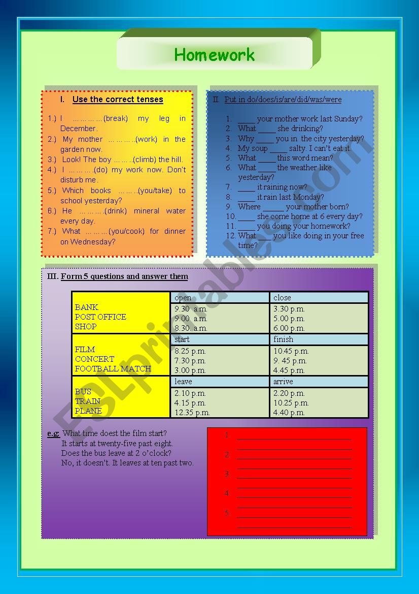 Homework ESL worksheet by herika69