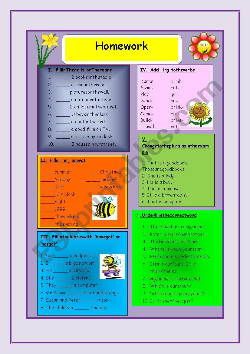 Homework ESL worksheet by herika69