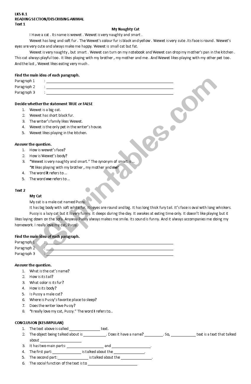descriptive text ESL worksheet by ayudiacheryl