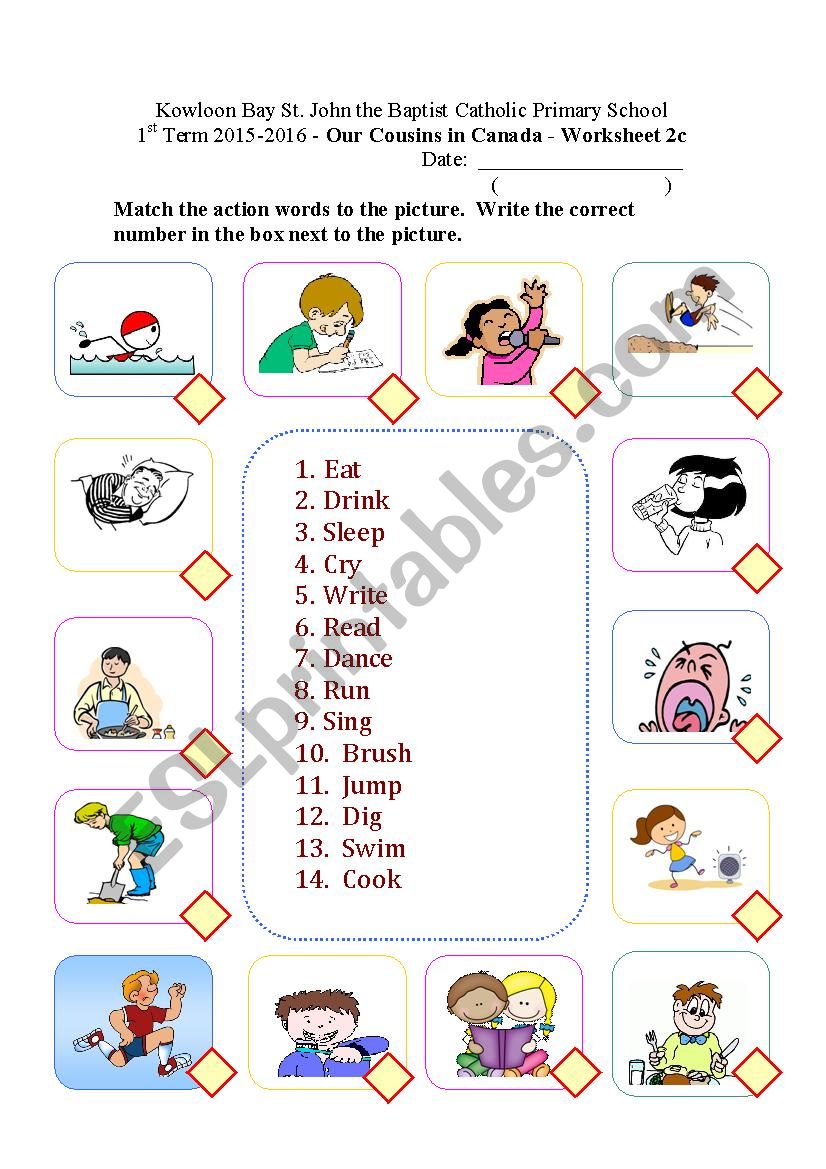 Action Words Matching Worksheet ESL worksheet by geevee