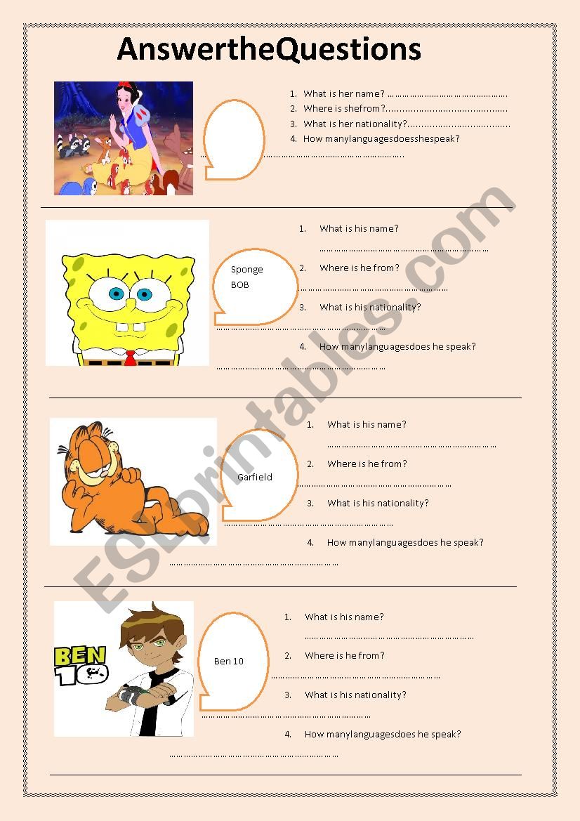 Answer the Questions ESL worksheet by serara
