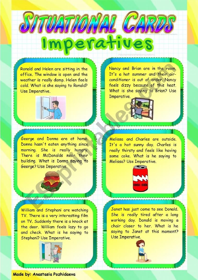 Imperatives (worksheet + video with a grammar presentation