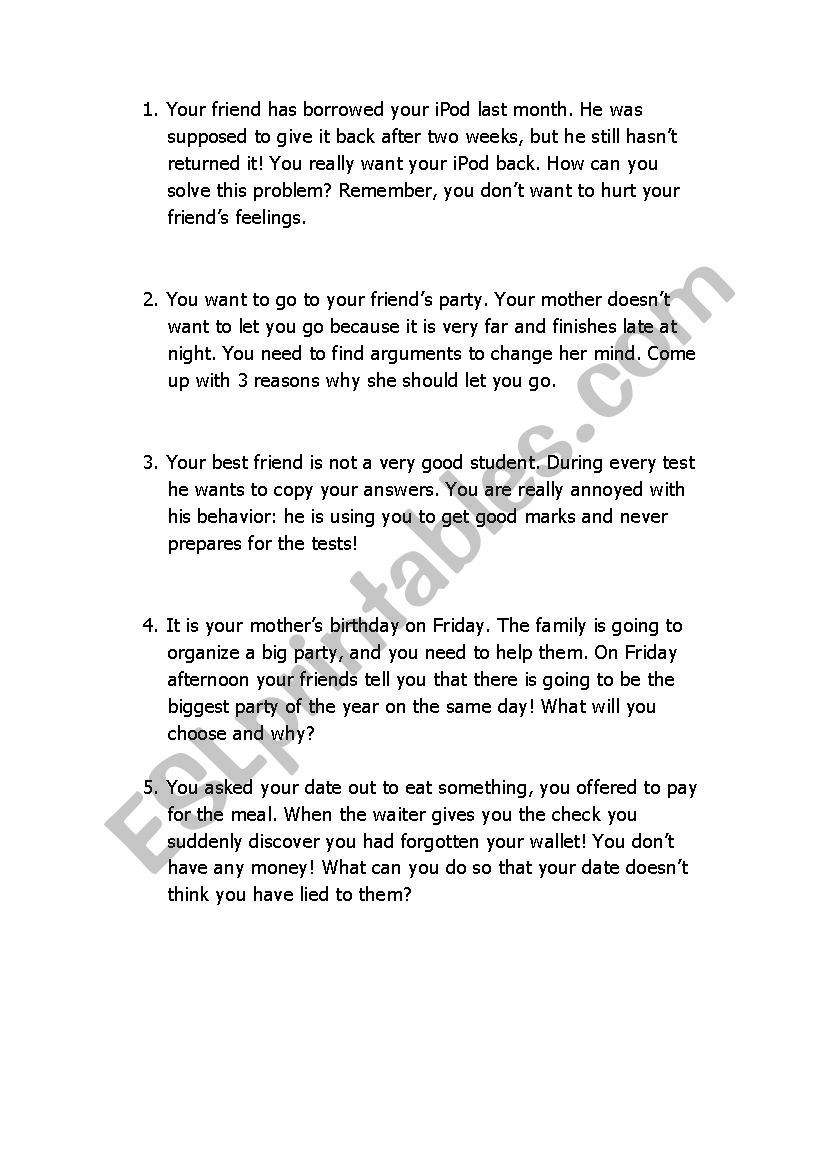 Problem solving for teenagers ESL worksheet by mal1206