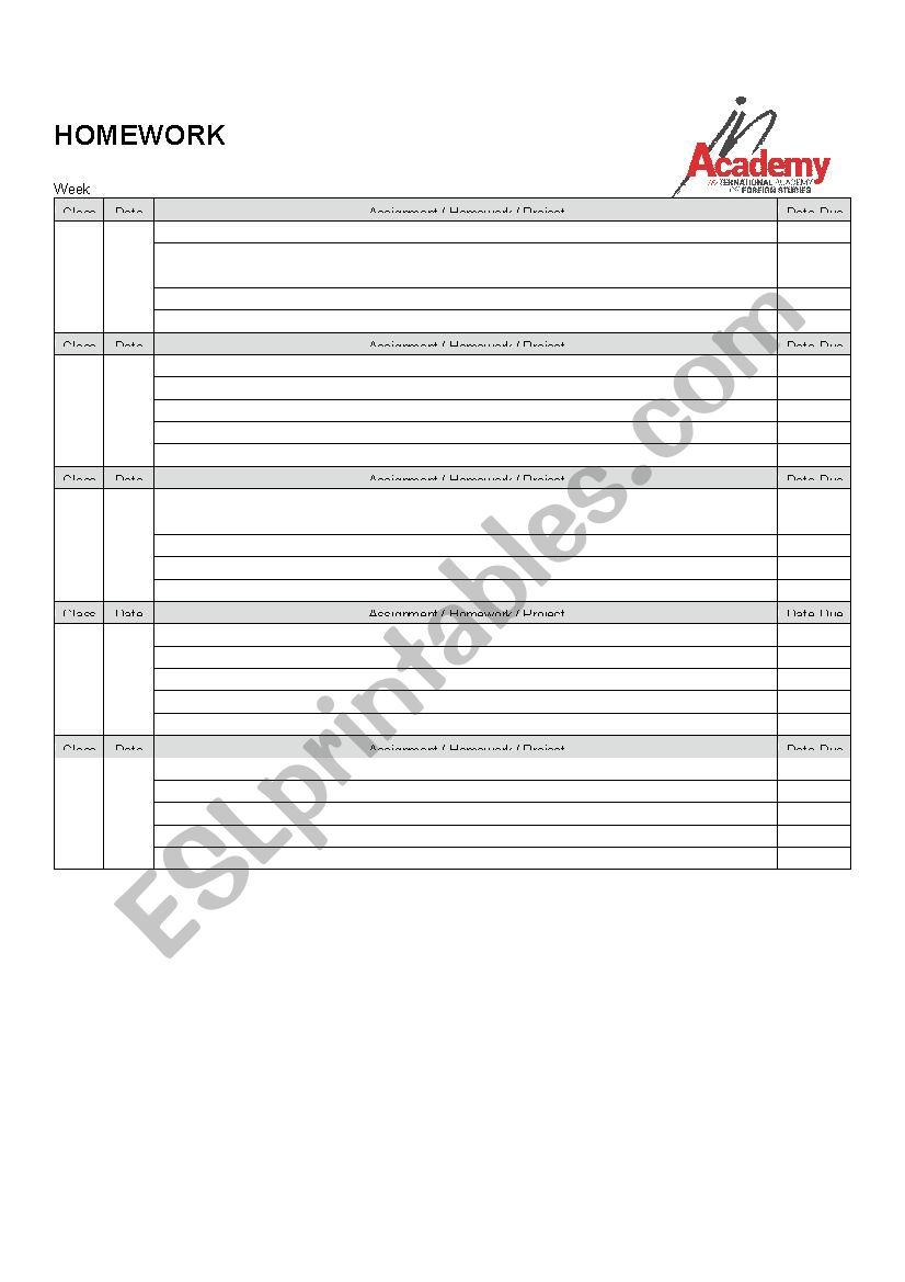 Homework ESL worksheet by DecTeacher