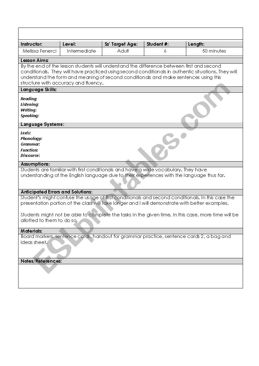 First Conditionals Lesson Plan ESL worksheet by melfenerci