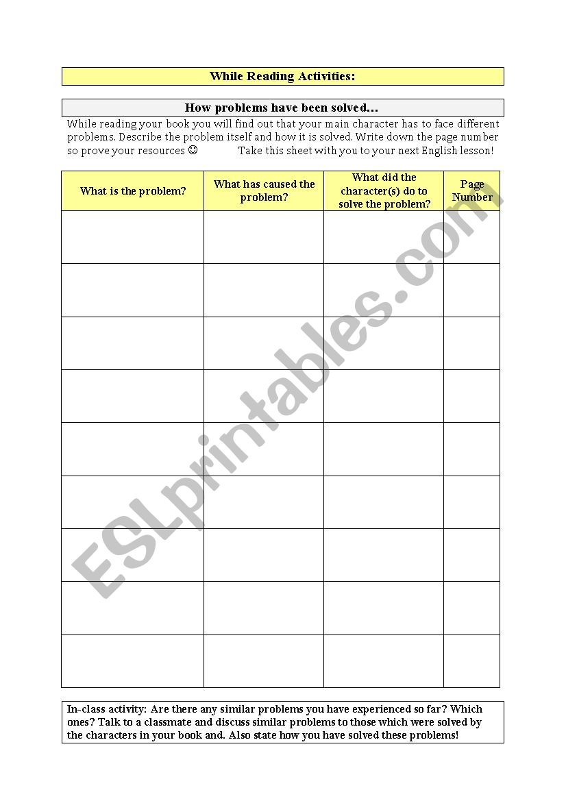 While Reading Activity Worksheet ESL worksheet by elsonne