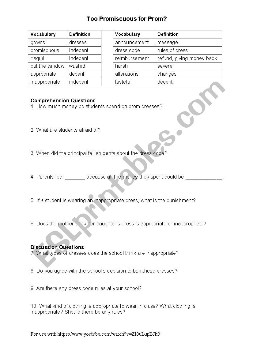 Prom Dress Code ESL worksheet by cristiline