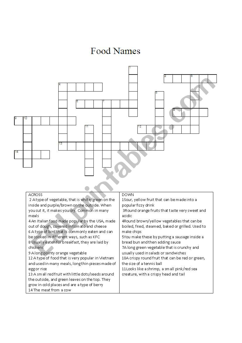 Basic Food Crossword ESL worksheet by jasonlaw91