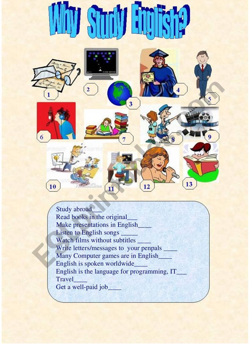 Why Study English ESL worksheet by elfelena