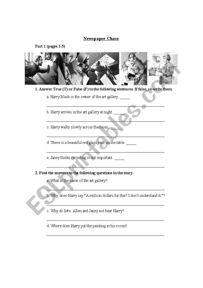 Newspaper Chase Reading Comprehension Worksheet ESL worksheet by