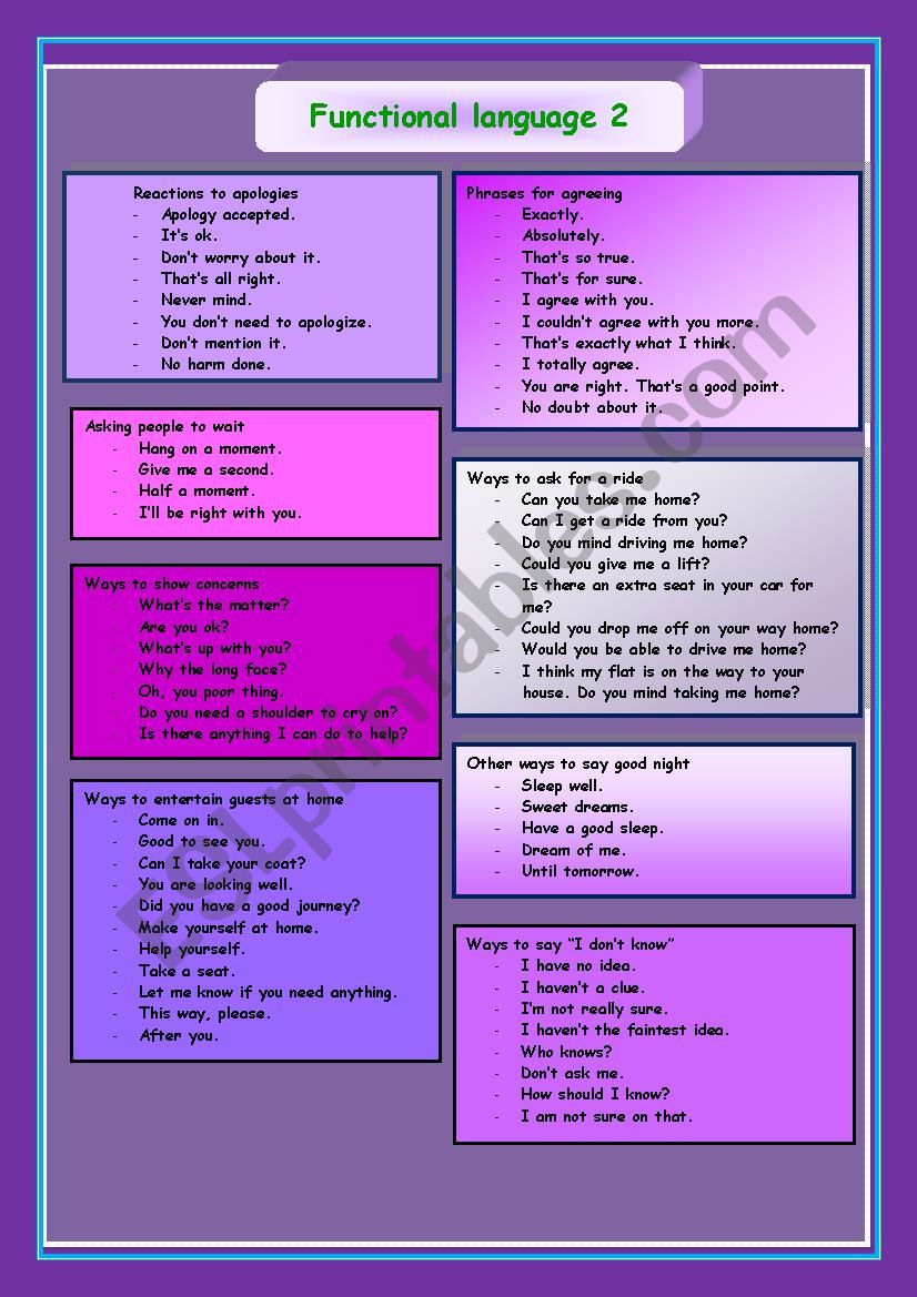Functional language 2 ESL worksheet by herika69
