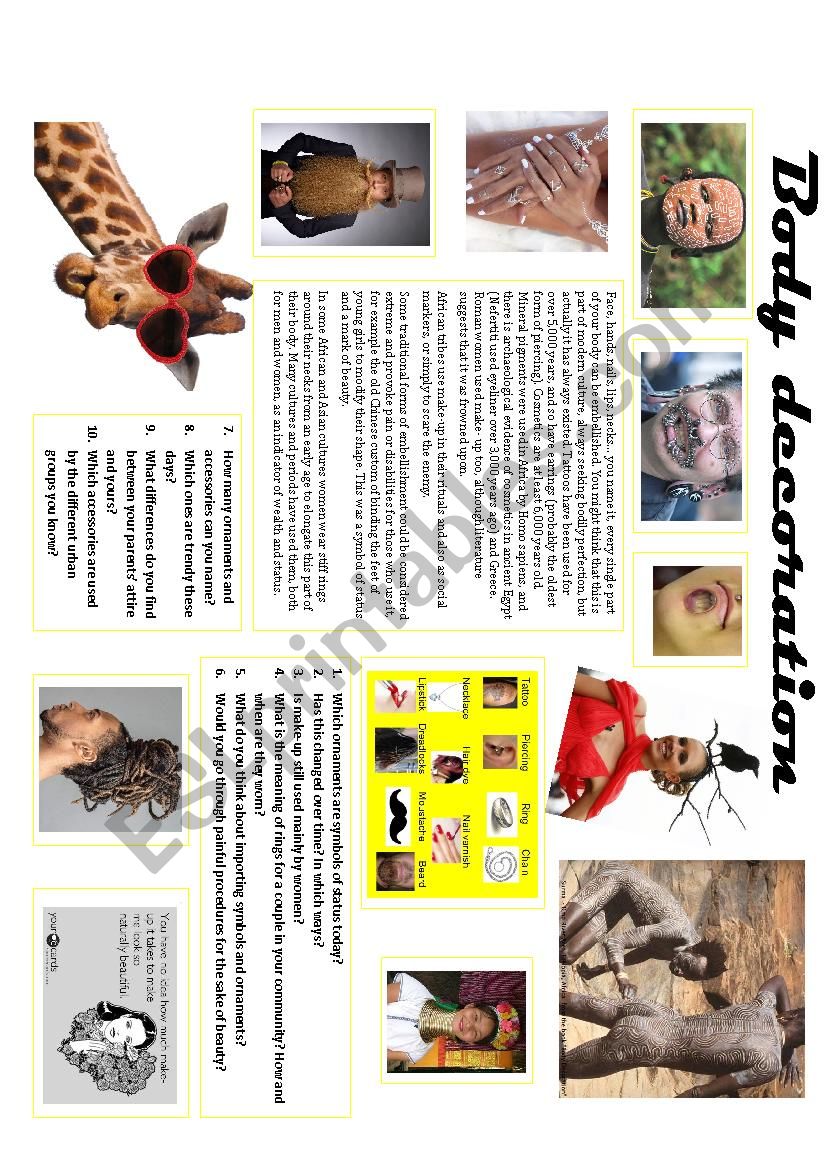 BODY DECORATION ESL worksheet by pilarmham