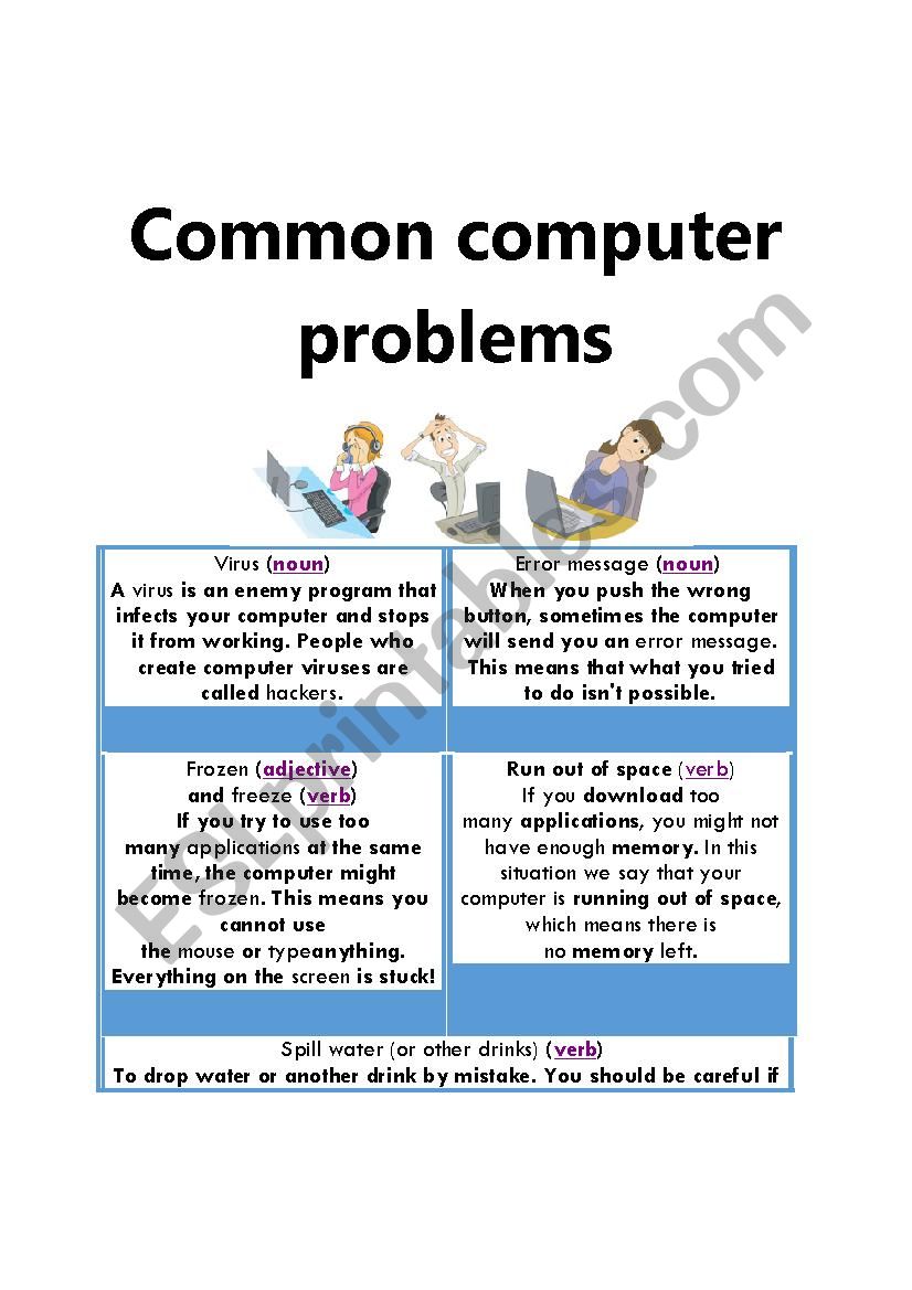 Common computer problems ESL worksheet by teacher21cr