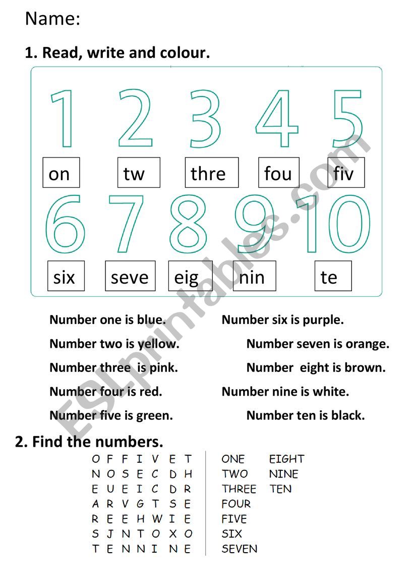 Numbers from 1 to 10 ESL worksheet by manganime