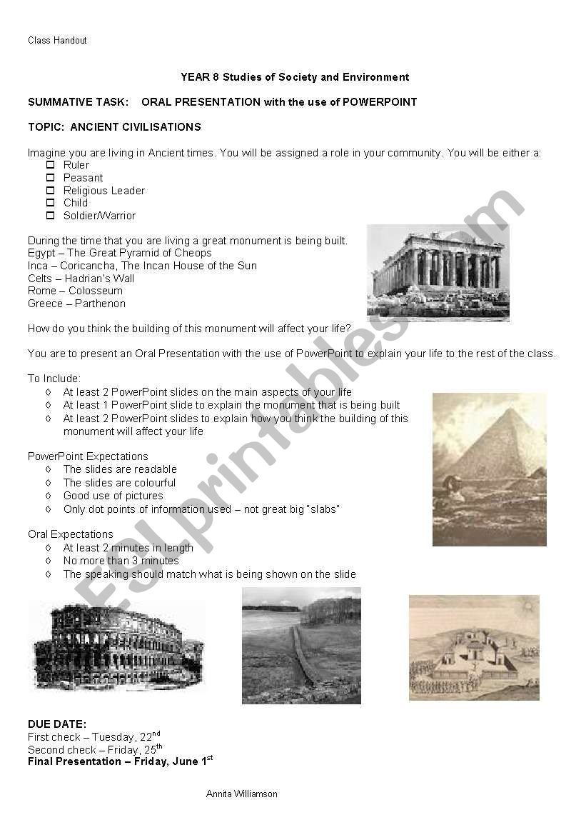 Ancient Civilisation Assignment ESL worksheet by neata
