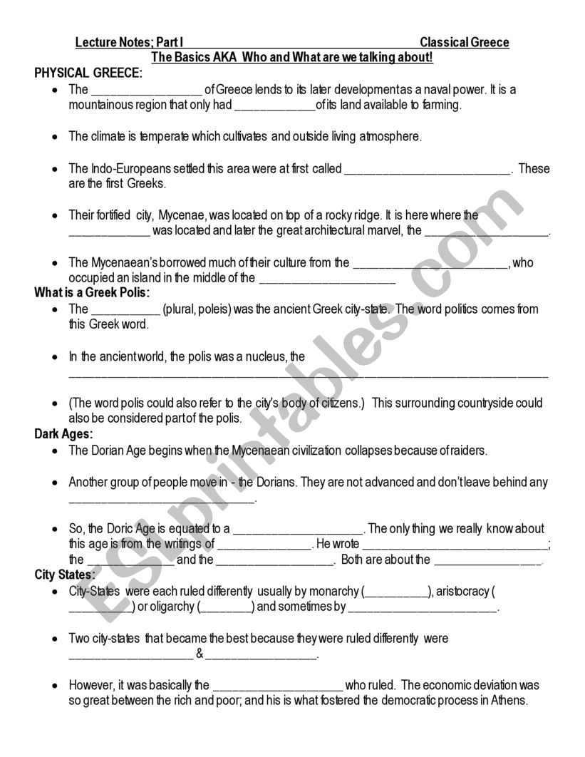 Ancient Greek Notes Introduction ESL worksheet by jtsprung