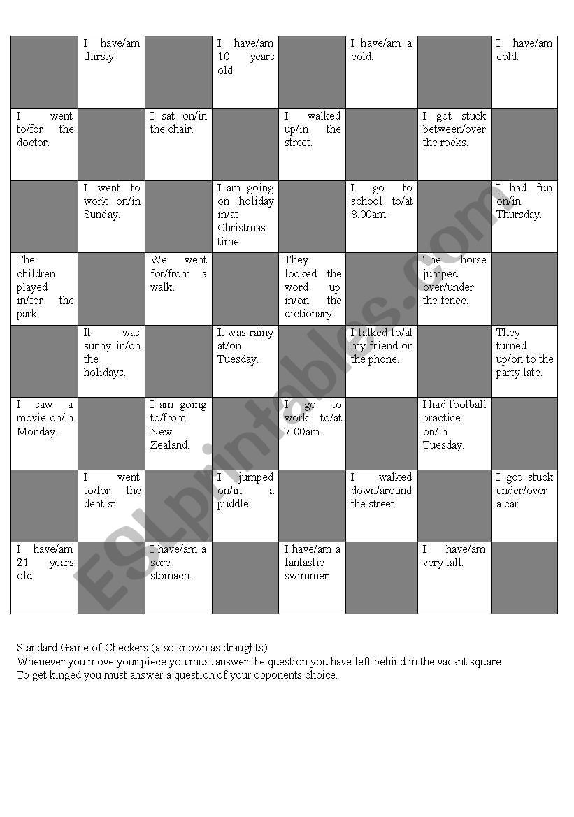 Preposition Checkers - Esl Worksheet By Vickiii