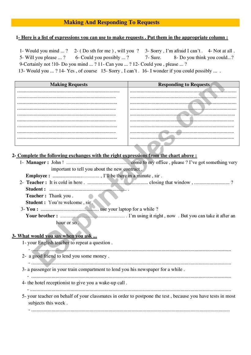 Making and Responding to Requests ESL worksheet by fatimada