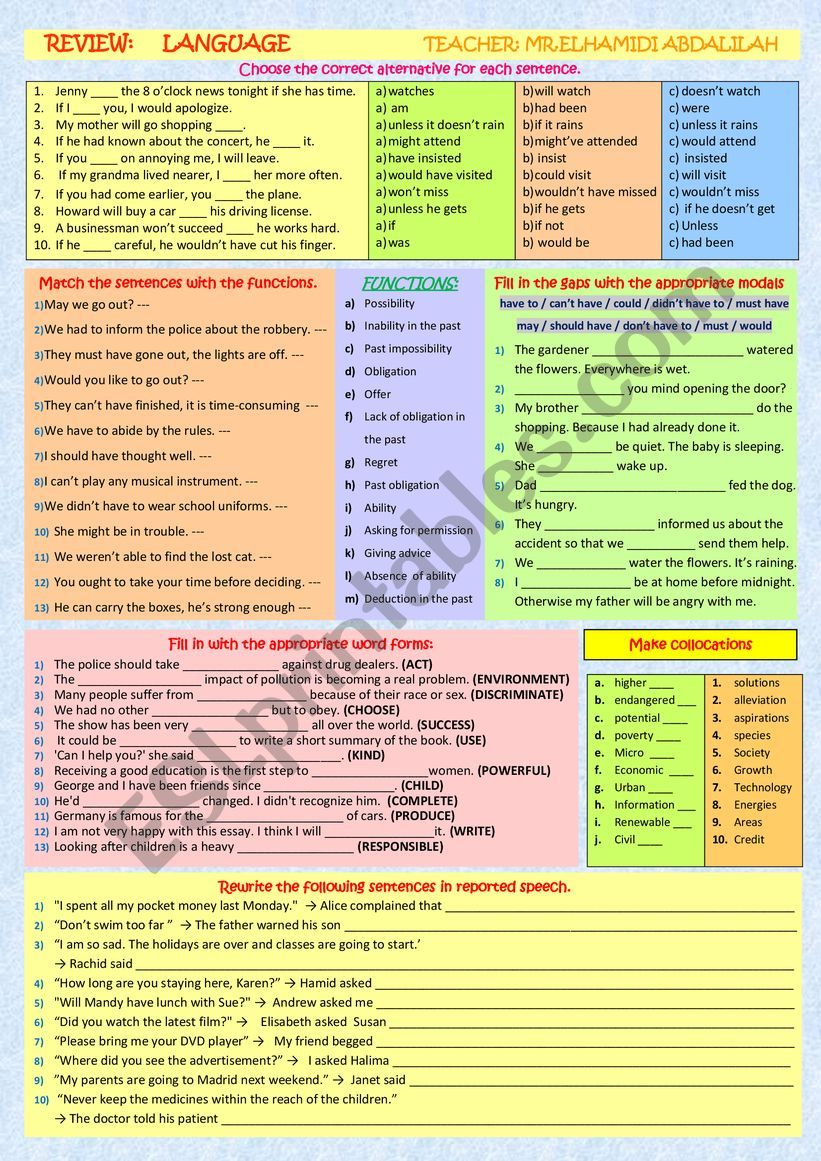 Language Review 2 ESL worksheet by Abdalilahelhamidi