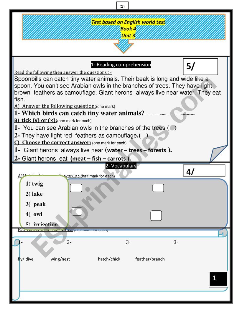 test based on English world course ESL worksheet by Adel A