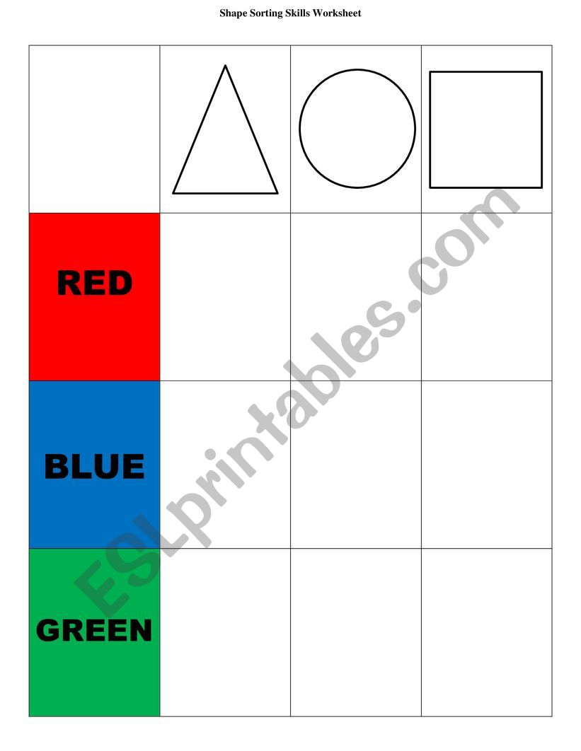 Color Shape Sort - ESL worksheet by flynnstones