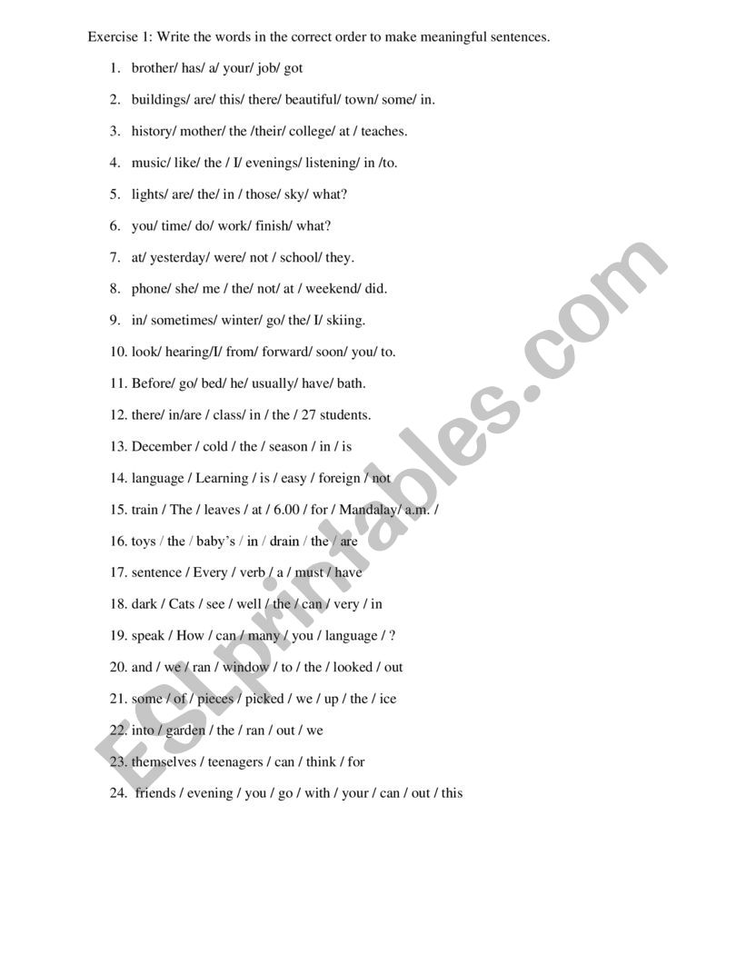 Rearrange the sentences. ESL worksheet by susulay