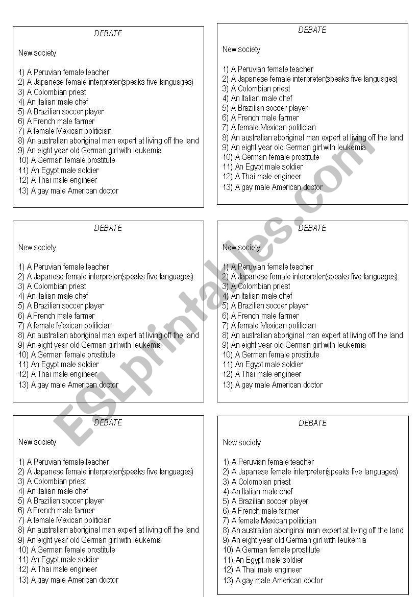 Topic for debates ESL worksheet by missmarita