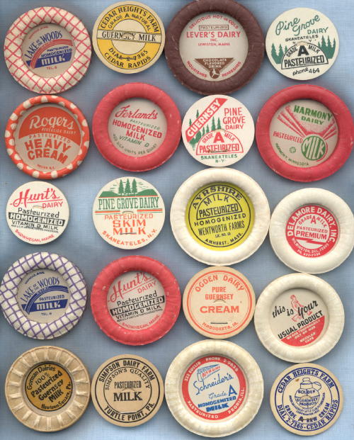 Paper Milk Bottle Caps 20 Different 1950's Dairy