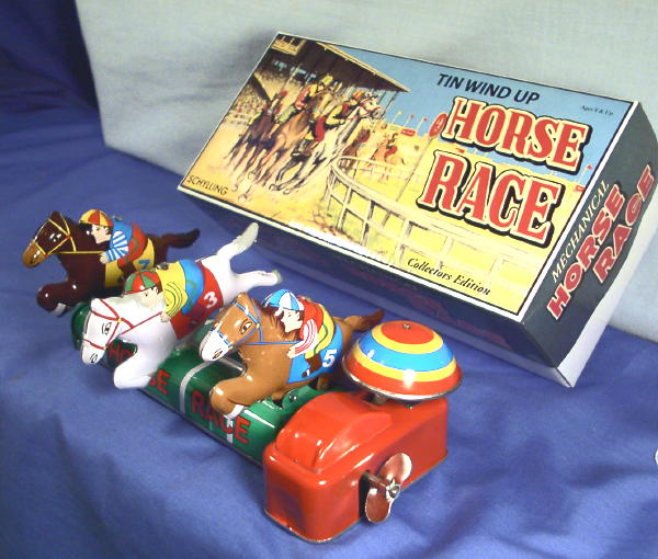 Tin Wind Up Toy Horse Race 3 Horses Feature Action VintageVille