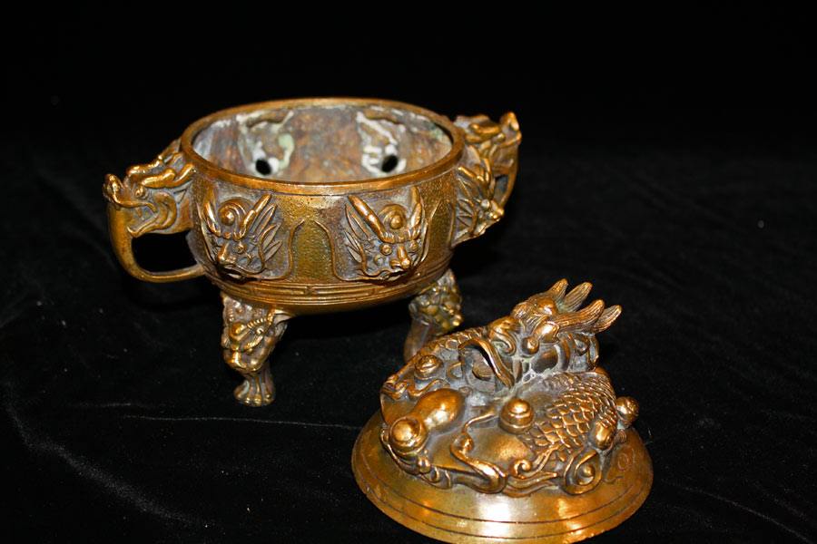 Old Bronze Dragon Censer / Incense Burner, China for sale