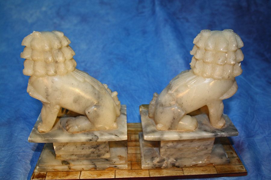Antique / Old Marble Temple Foo Dogs Statues. China for sale